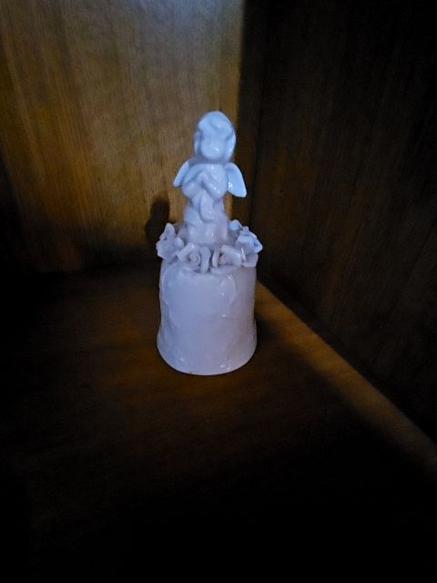 Vintage Cherub Baby Angel Delicate Roses Hand Bell