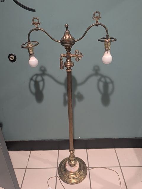 Vintage Brass Floor Lamp w/Marble Base, 52.5"