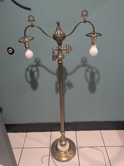 Vintage Brass Floor Lamp w/Marble Base, 52.5"