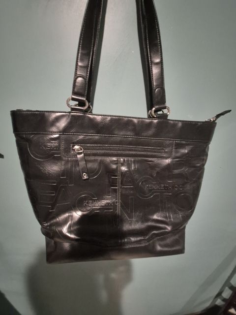 Black Kenneth Cole Faux Leather Register to Tote Laptop Bag, 15.5" × 5.5" × 14"