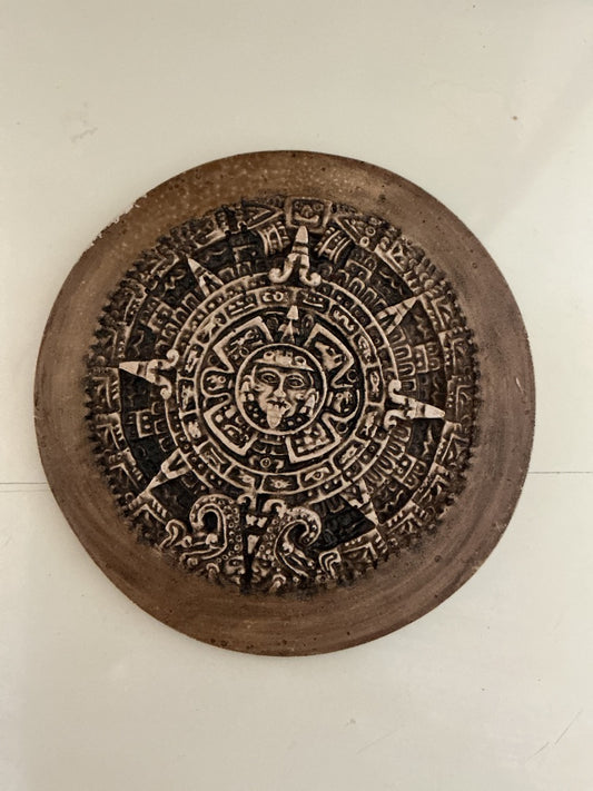 Brown Unknown Mayan Calendar Wall Plate, 6”