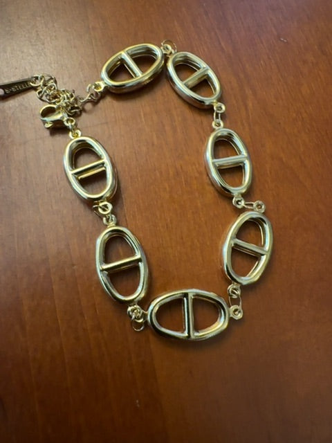 Stainless steel gold tone oval clasp bracelet