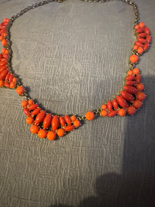 Salmon J Crew Coral necklace in gold tone setting