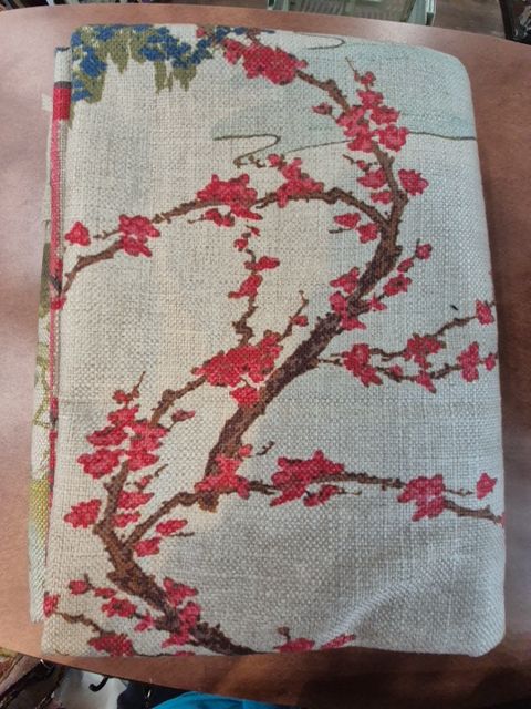 Tan w/Red Temple Type Bulding Regal Fabrics ExclusiveBasketweave Fabric, 57" × 76"
