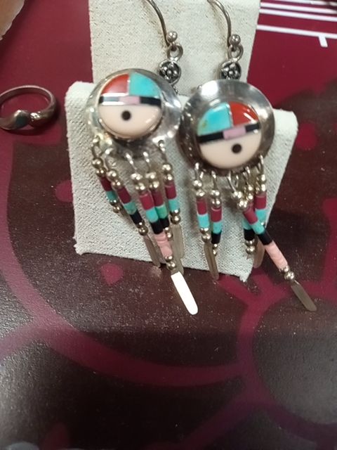 Sterling sun face NA inlay earrings