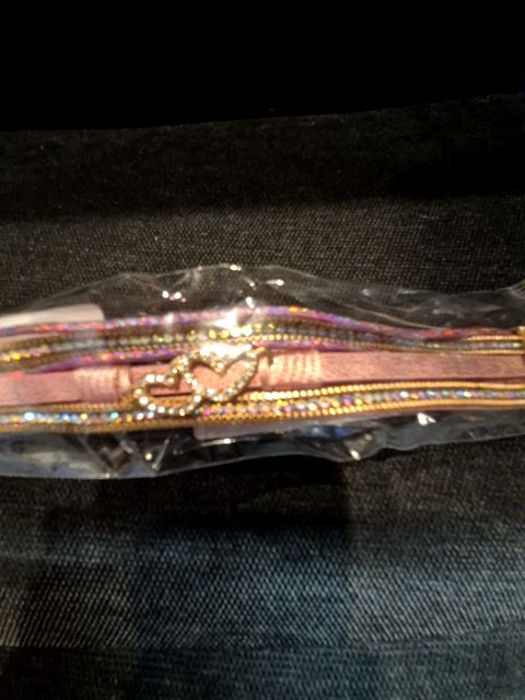 Pink  Hearts & Rhinestones Bracelet, 7.5"