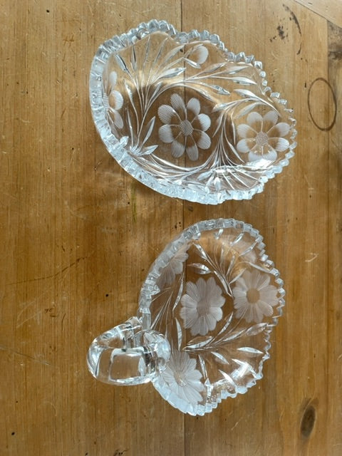 Etched glass dishes, set of two