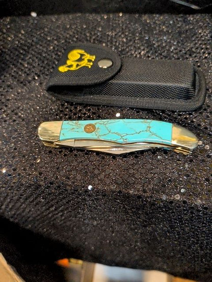 Michael Prater Kingman Turquoise 5" Trapper With Case