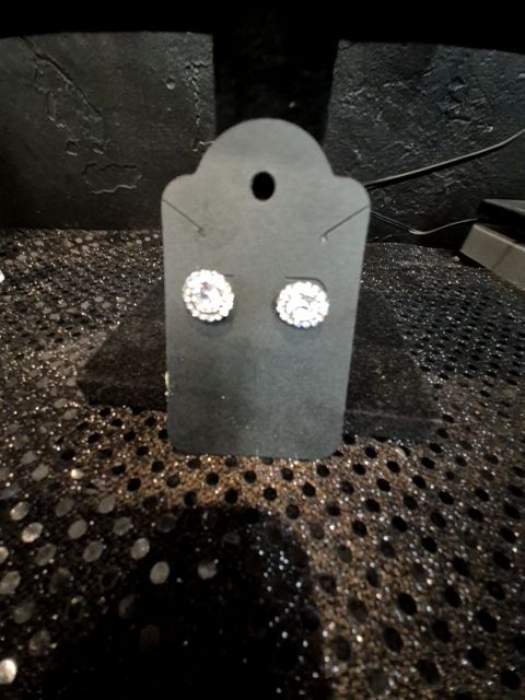 Silver tone  Round Rhinestone Earrings