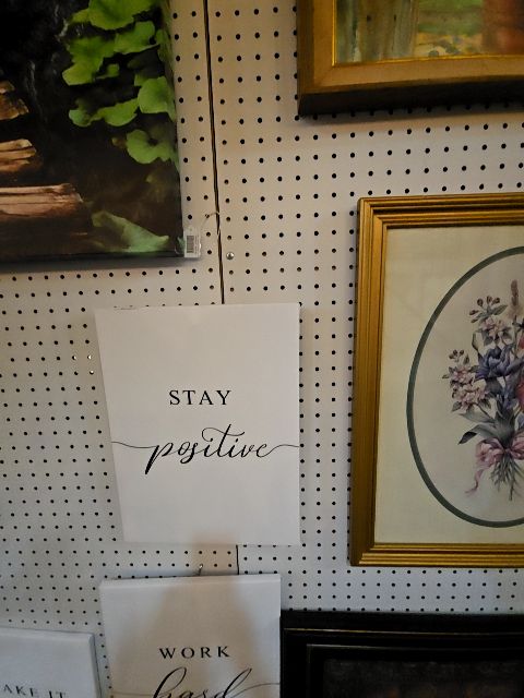 White and black letters  canvas Stay positive/make it happen/work hard LR, 16x12 in
