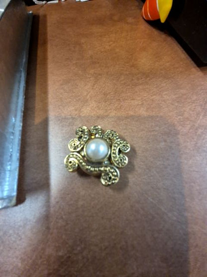 Vintage Style gold tone filigree button covers feat. Faux pearls