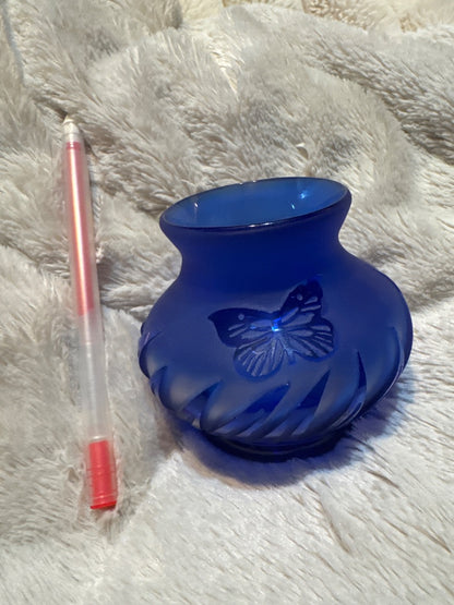 Handmade Colbalt blue vase with butterfly