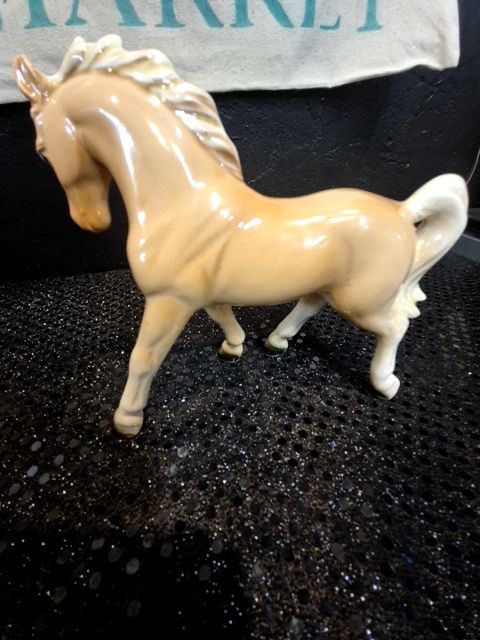 Tan  Porcelain Horse Figurine, 5" × 2" × 4.75"