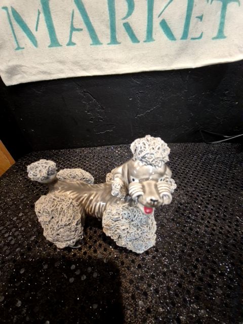 Grey Vintage Porcelain Poodle Figurine, 4" × 3" × 4.25"