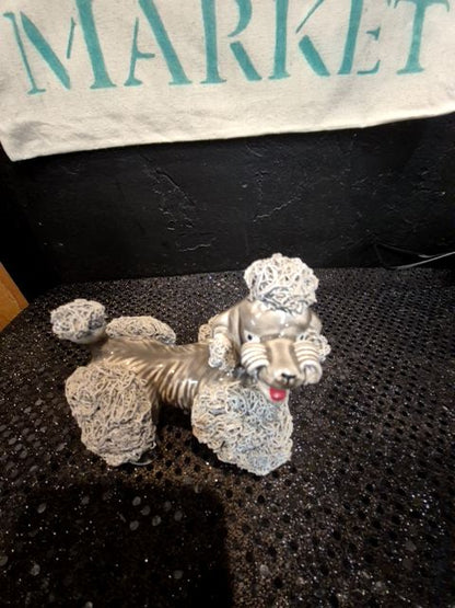 Grey Vintage Porcelain Poodle Figurine, 4" × 3" × 4.25"