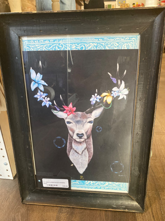 #31 DEER FLOWER BLOACK FRAMED PRINT