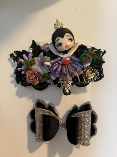 Purple/Black MysticalCreationsByMaira OOAK clay hair clip and bow set