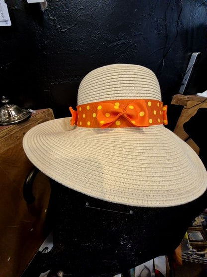 Four Buttons Hat, Orange Band w/Yellow Dots, Womens O/S
