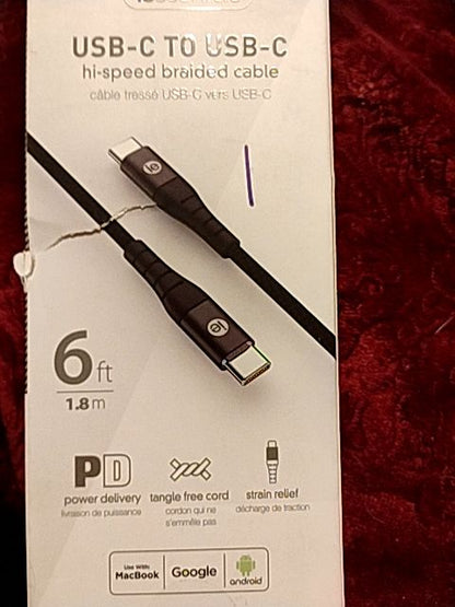 Black (Wht Box) IE Essentials USB-C To USB- C Charger, 6 Ft (1.8 m)