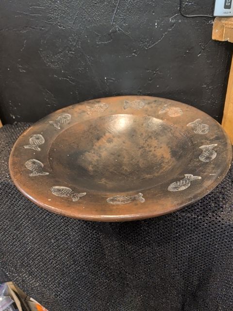 Clay platter w/ Engraved fish