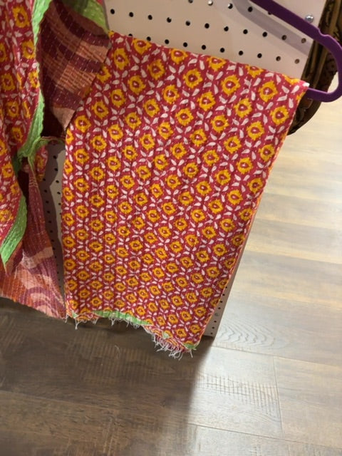 Red and Yellow Kantha Bae Kantha Reversible Pareo, ~ 33 x 72