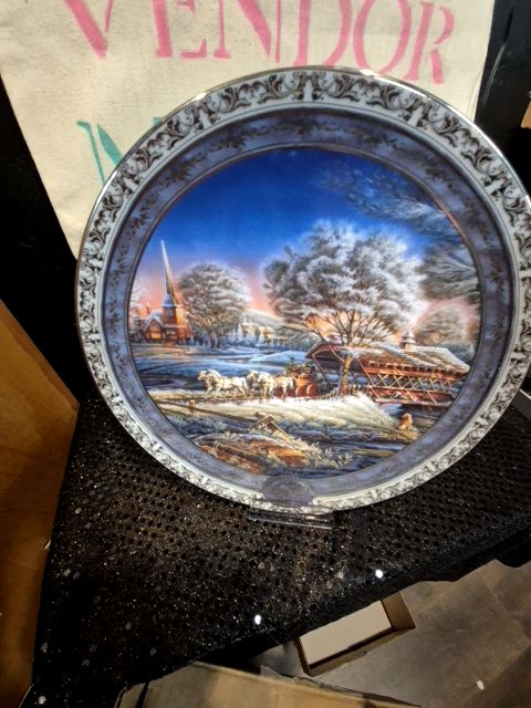 Silver Border Terry Redlin "Morning Frost" Home for the Holidays Collection Plate, 9.25"
