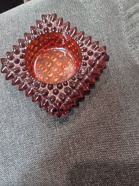 Vintage Amber Fenton Votive Candle Holder Salt Cellar Glass Hobnail Spike