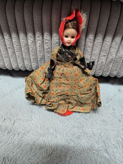 Olive Dress, Red Hat  Vintage Doll