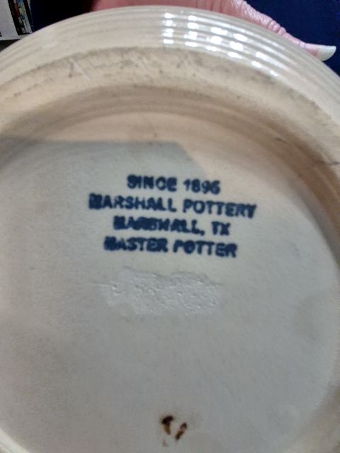 Cream w/Blue Marshall Pottery Popcorn Bowl, 10.5"
