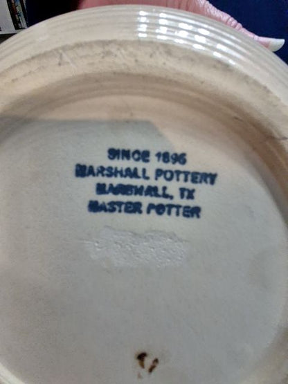 Cream w/Blue Marshall Pottery Popcorn Bowl, 10.5"