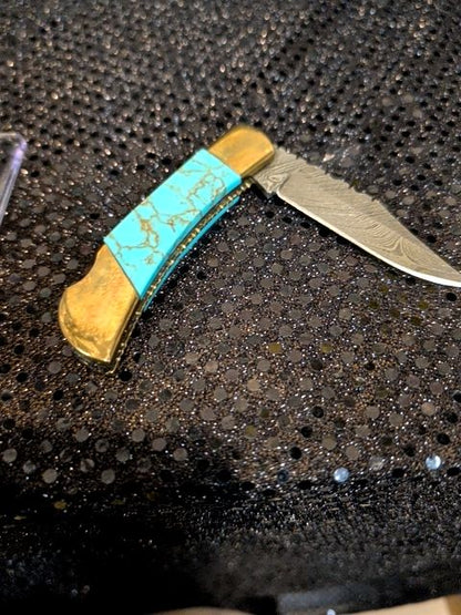 Michael Prater Kingman Damascus Pocket Knife