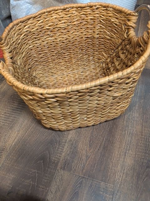 Woven Basket W/ Metal Ring Handles