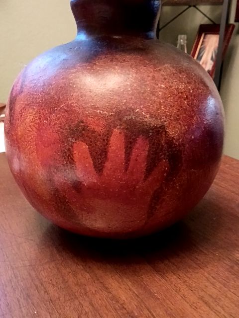 Hand crafted brown pottery vase 11" x 12", succulent