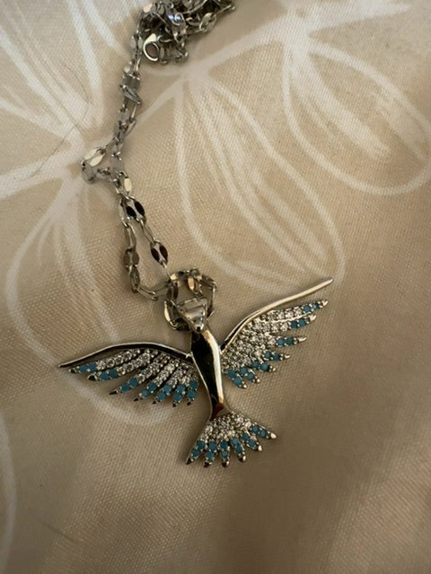Phoenix silver tone blue accent stainless steel chain necklace