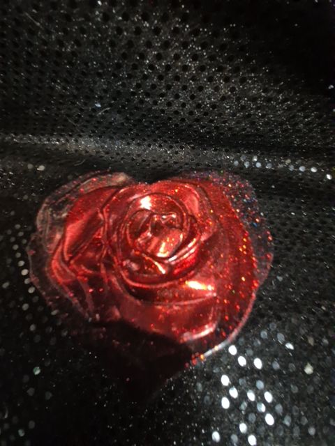 Black w/Red Rose Hand Made Heart Shaped Resin Trinket Box, 4" × 3.5" × 2"
