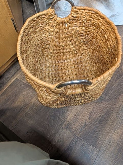 Woven Basket W/ Metal Ring Handles