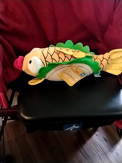 Yellow, Tan, Green, White, Red Bark Ernesto The Fish Taco Dog Toy, Medium