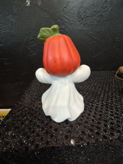 Orange & White  Pumpkin Head Ghost (Long Head) Figurine, 4"