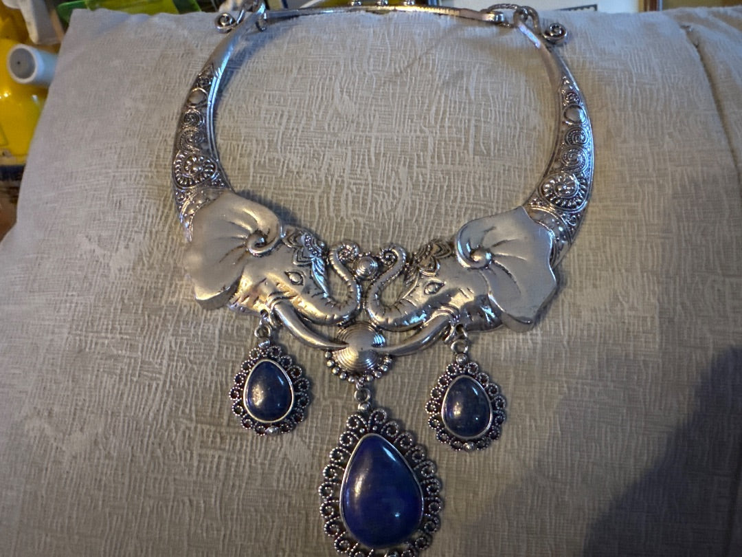 Silver and blue Unknown Elephant statement necklaceJewelry, Large