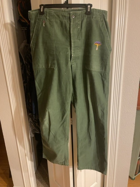 Vintage green embroidered Army pants