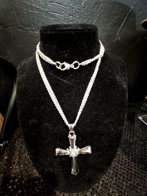 Silver  Cross w/Rhinestone Center, 24"