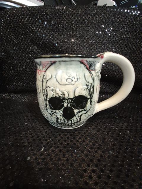 White  Skull Ceramic Mug, 4" × 4.5"