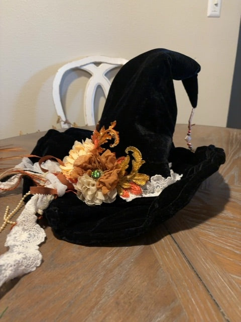 Black MysticalCreationsByMaira Autumn florals witch hat