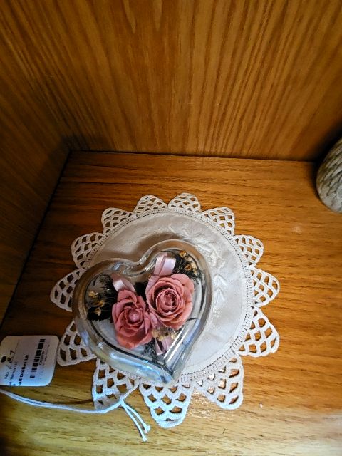 VTG Natural Expressions Freeze Dried Floral Arrang Roses Flowers in Glass Heart