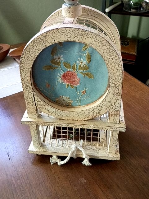 Decorative white wood bird cage 8" x 13"