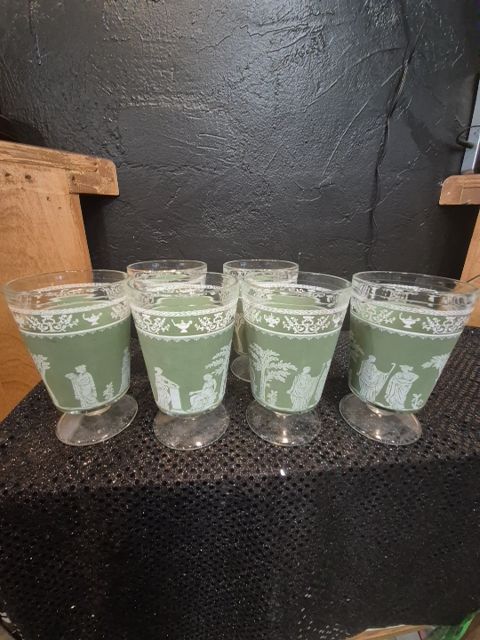 Green  Jeanette Hellenic Wedgewood Style Greek Footed Highball, Set of 6, 3" × 5"