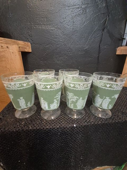 Green  Jeanette Hellenic Wedgewood Style Greek Footed Highball, Set of 6, 3" × 5"