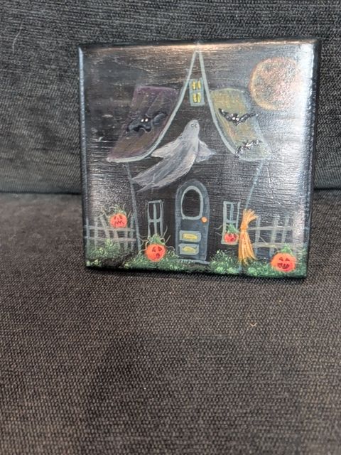 Hand painted Spooky  Wooden Trivet