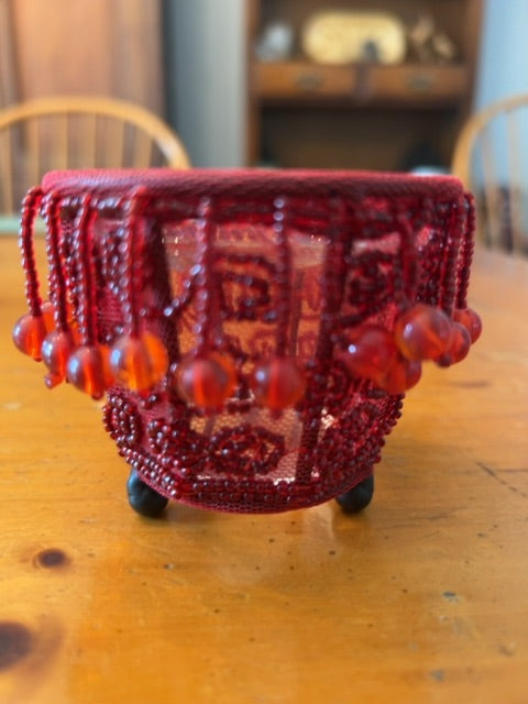 Red beaded candle votive