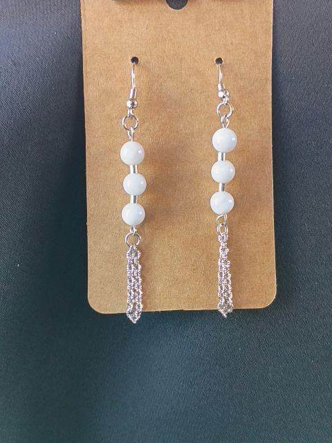 Silver and white Designs by Raven Dangle Hook Earings